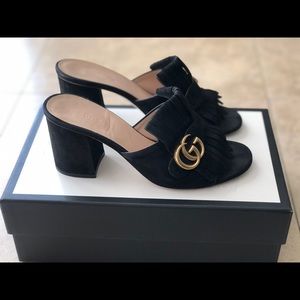 Gucci Marmont Kiltie fringe slide in suede size 39